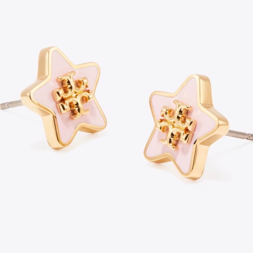Tory Burch FORGET ME NOT ENAMEL STUD EARRINGS 18k gold